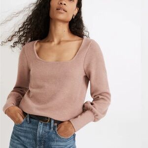 Madewell Ottoman Rib Square-Neck Top in Faded Mauve